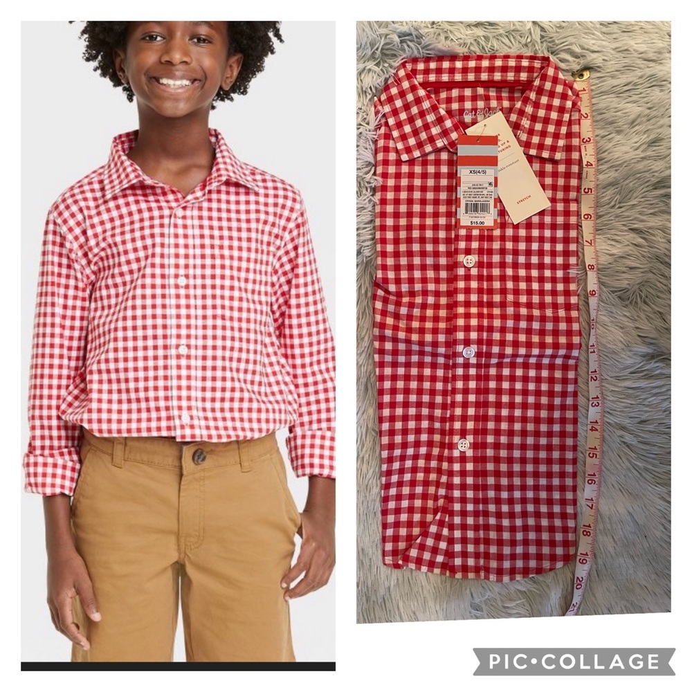 NWT* XS (4/5) Boys’ Woven Long Sleeve Button-Down Shirt, Cat & Jack, Red XS